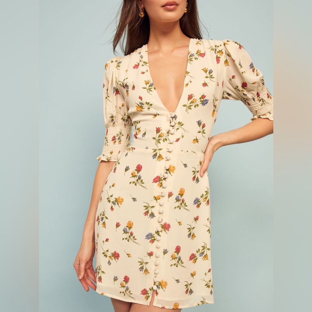 NWOT Reformation Alison mini dress in Noemi white floral sz8